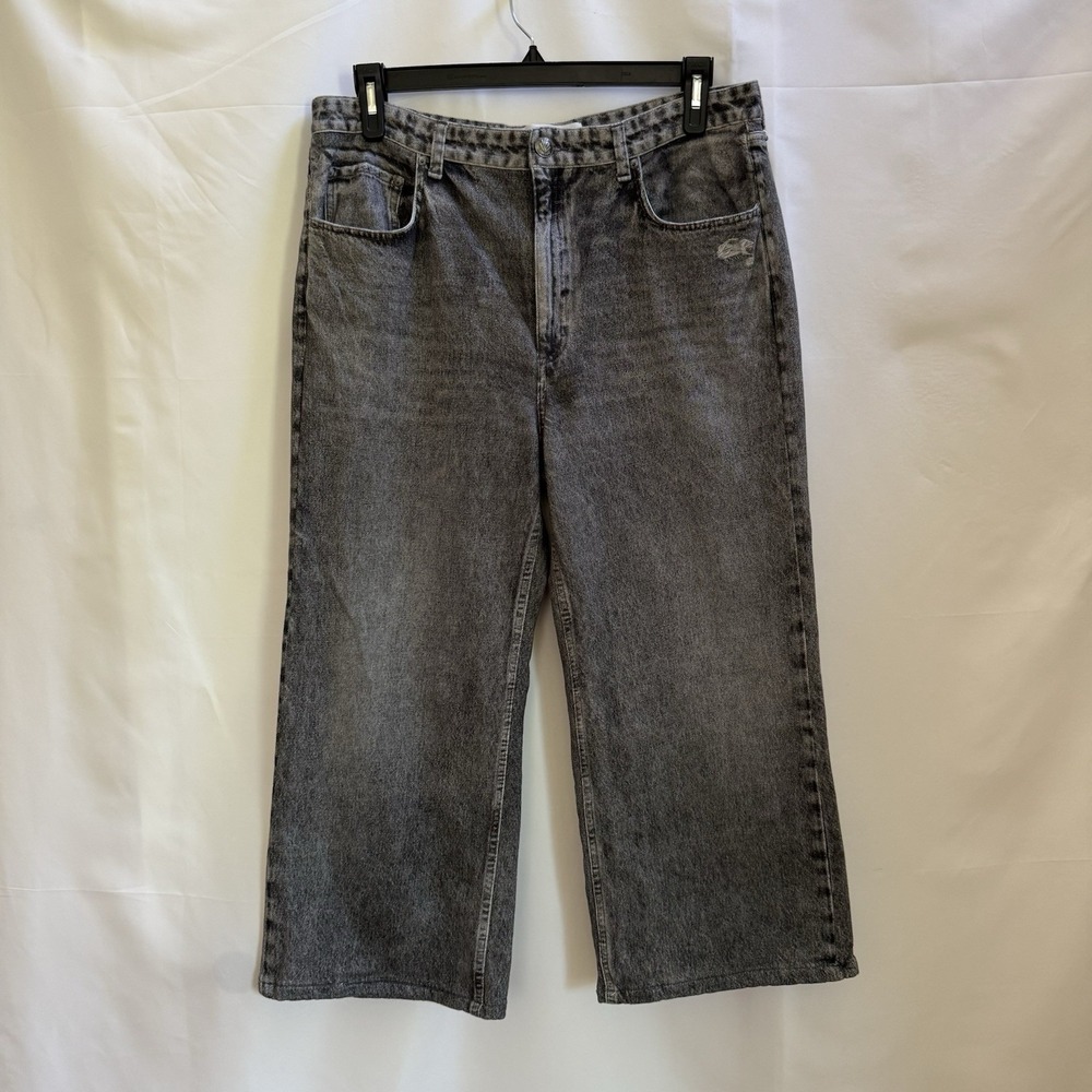 Rag & Bone Miramar Cropped Wide Leg Sweatpants Jeans Acid Wash Black Womens 33